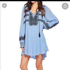 FreePeople embroidered long sleeve blue dress